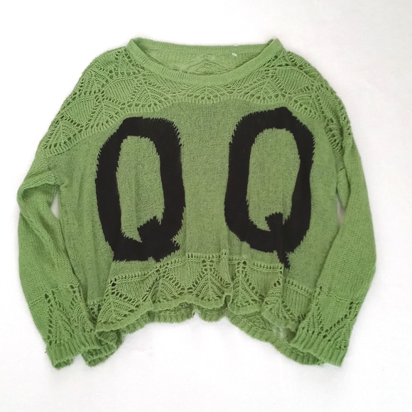 Sweaters - Super Cute Crochet Style Knit Sweater Lime Green